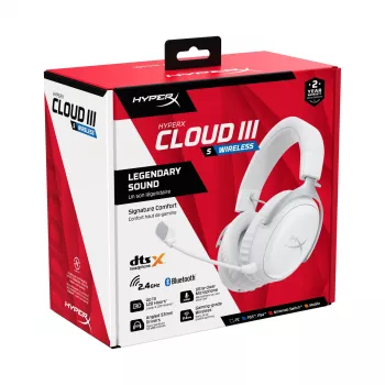 HyperX Cloud III S - bezdrôtový herný headset (biela), bezdrôtový, 20 - 20000 Hz, herný, 340 g, headset, biela