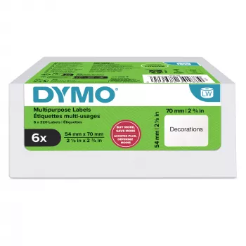 DYMO Original LabelWriter viacúčelové etikety | 54 mm x 70 mm | samolepiace | 6 rolí po 320 ľahko odlepiteľných etikiet (1 920 ks) | pre tlačiareň etikiet LabelWriter | Vyrobené v Európe