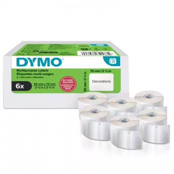 DYMO Original LabelWriter viacúčelové etikety | 54 mm x 70 mm | samolepiace | 6 rolí po 320 ľahko odlepiteľných etikiet (1 920 ks) | pre tlačiareň etikiet LabelWriter | Vyrobené v Európe