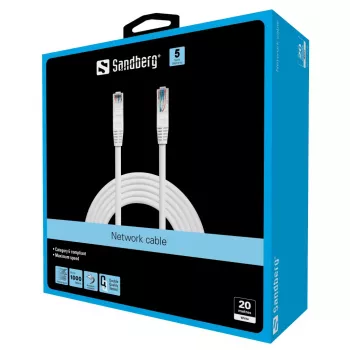 Sandberg sieťový kábel UTP Cat6 20 m, 20 m, Cat6, U/UTP (UTP), RJ-45, RJ-45, biely