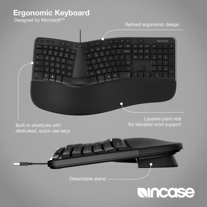 Incase Designed by Microsoft ergonomická klávesnica Office USB QWERTY čierna