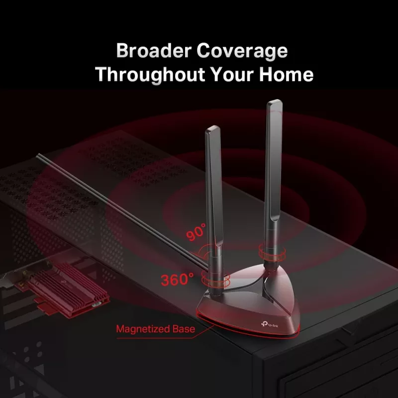 TP-Link AX3000 Wi-Fi 6 Bluetooth 5.0 PCIe adaptér, interný, bezdrôtový, PCI Express, WLAN / Bluetooth, 2402 Mbit/s, čierna, červená