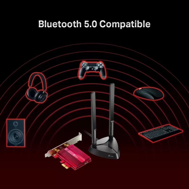 TP-Link AX3000 Wi-Fi 6 Bluetooth 5.0 PCIe adaptér, interný, bezdrôtový, PCI Express, WLAN / Bluetooth, 2402 Mbit/s, čierna, červená