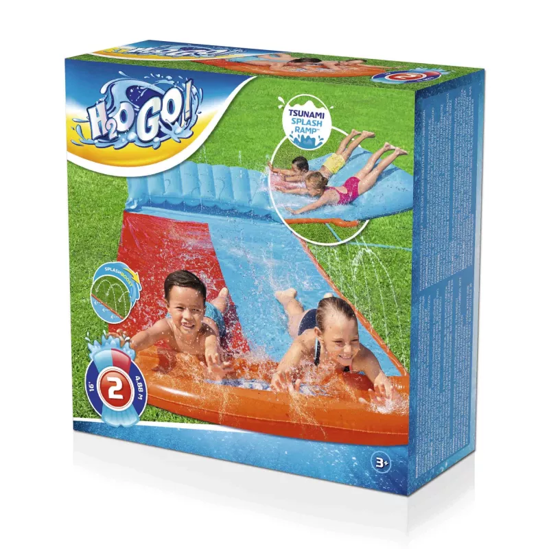 Bestway H2OGO! dvojitá vodná šmýkačka s Tsunami Splash rampou 4,88 m