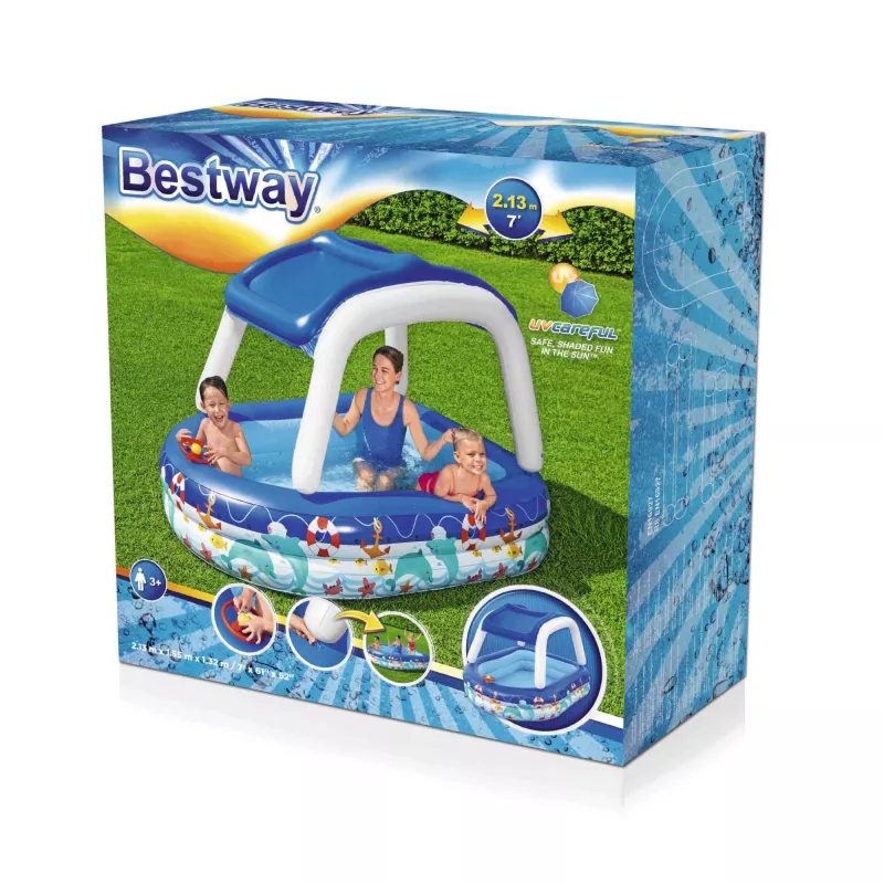 Bestway Sea Captain nafukovací rodinný bazén s UV Careful slnečnou clonou