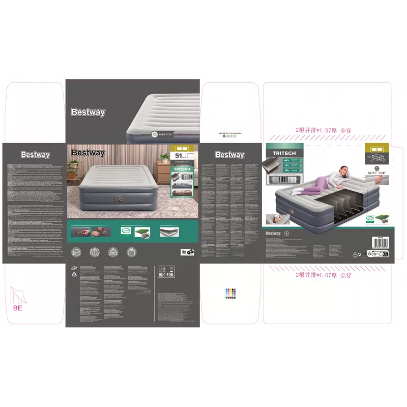 Bestway Tritech nafukovacia matrace Queen s integrovaným AC čerpadlom a antimikrobiálnym povrchom 2,03 m x 1,52 m x 51 cm