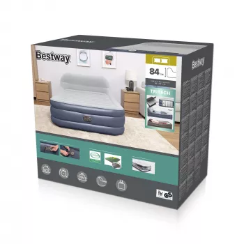 Bestway Tritech SleekFlow nafukovacia matrace s hlavovou časťou Queen s integrovaným AC čerpadlom a antimikrobiálnym povrchom 2,26 m x 1,52 m x 84 cm