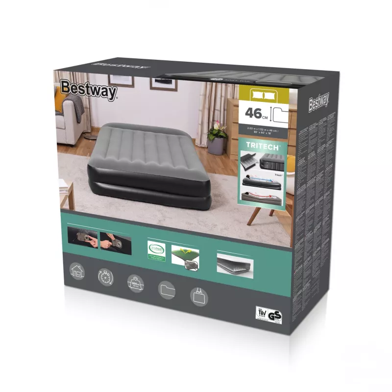Bestway Tritech nafukovacia matrace Queen s integrovaným AC čerpadlom a antimikrobiálnym povrchom 2,03 m x 1,52 m x 46 cm