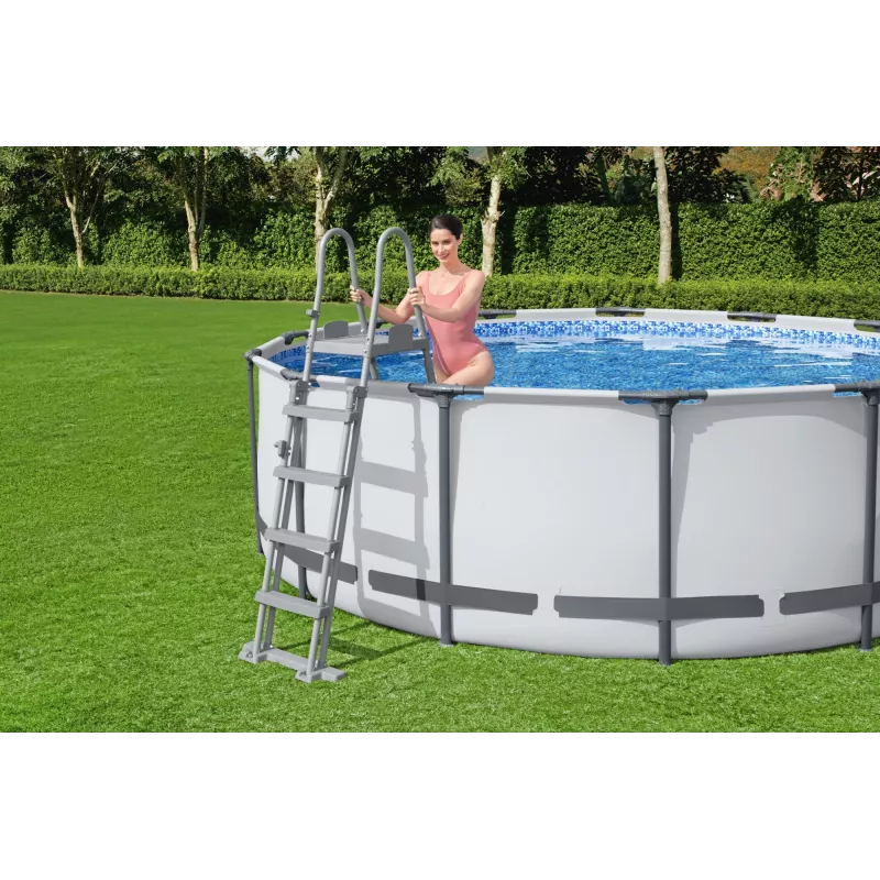 Bestway Flip & Lock rebrík k nadzemnému bazénu 1,32 m, rebrík, sivý, kov, plast, 150 kg, 4 stupne, EN16582
