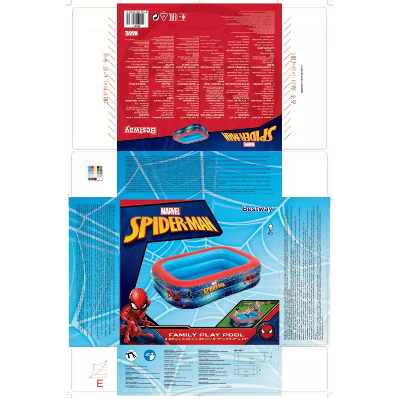 Bestway detský bazén, nafukovací bazén, 450 L, obdĺžnikový, 6 rokov, Spider-Man, vinyl