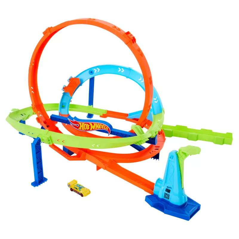 Hot Wheels Action Loop Cyclone Challenge dráha s autíčkom v mierke 1:64, jednoduché skladovanie