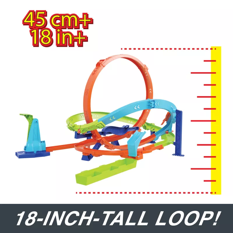 Hot Wheels Action Loop Cyclone Challenge dráha s autíčkom v mierke 1:64, jednoduché skladovanie