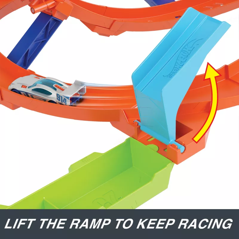 Hot Wheels Action Loop Cyclone Challenge dráha s autíčkom v mierke 1:64, jednoduché skladovanie