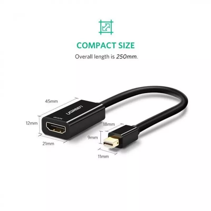 Ugreen 40360 video kábel adaptér 0,25 m Mini DisplayPort HDMI čierny