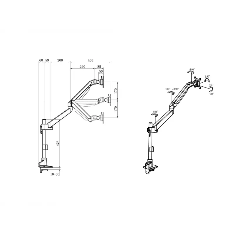 Multibrackets M VESA Gas Lift Arm Single Pole, svorka, 10 kg, 38,1 cm (15