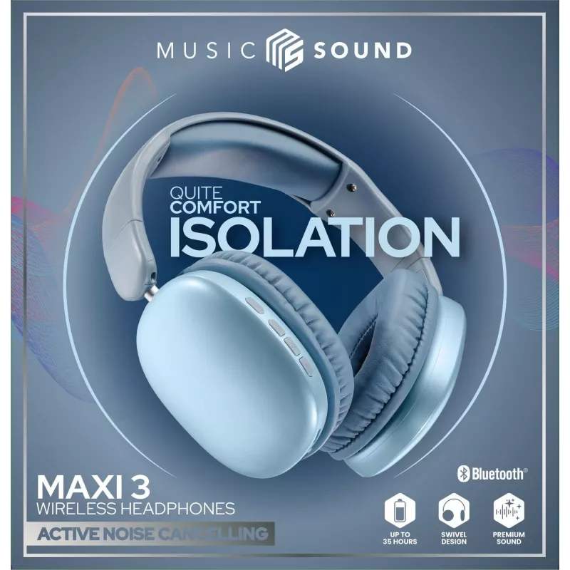 Music Sound MAXI3 MAXI3 bezdrôtové Over-Ear slúchadlá s aktívnym potlačením hluku