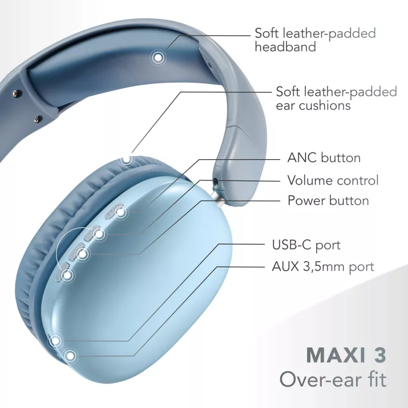 Music Sound MAXI3 MAXI3 bezdrôtové Over-Ear slúchadlá s aktívnym potlačením hluku