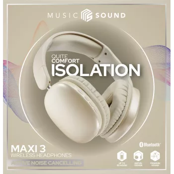Music Sound MAXI3 MAXI3 bezdrôtové Over-Ear slúchadlá s aktívnym potlačením hluku: pohlcujúci zážitok z počúvania bez rozptyľovania, až 35 hodín výdrže batérie. Moderný dizajn, pohodlie, štýl a silný, revolučný zvuk.