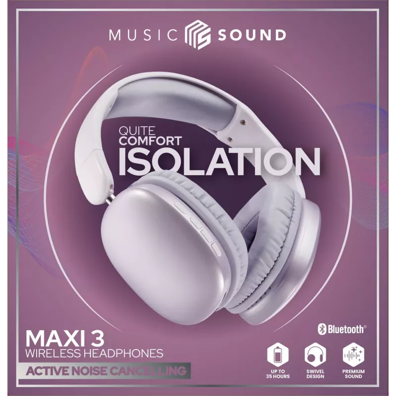 Music Sound MAXI3 MAXI3 bezdrôtové Over-Ear slúchadlá s aktívnym potlačením hluku