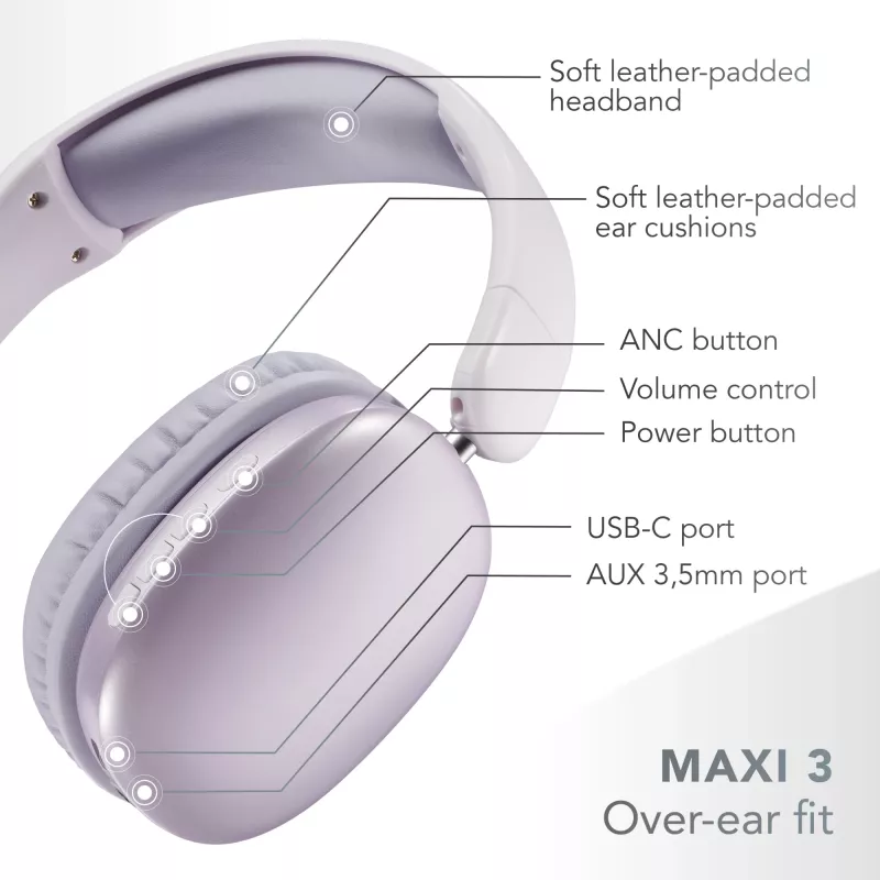 Music Sound MAXI3 MAXI3 bezdrôtové Over-Ear slúchadlá s aktívnym potlačením hluku
