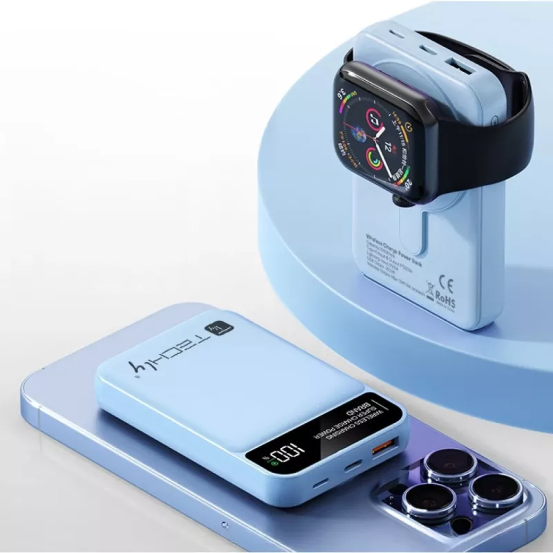 Techly I-CHARGE-10LCDBL powerbank lithium-polymér (LiPo) 10000 mAh bezdrôtové nabíjanie modrá