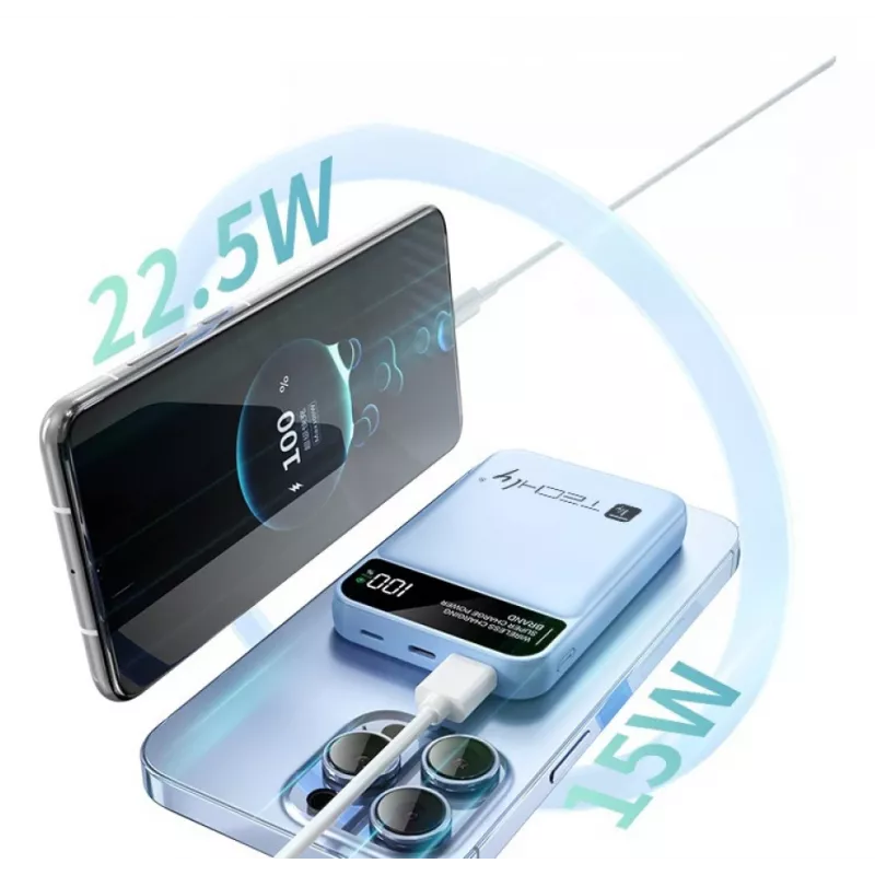 Techly I-CHARGE-10LCDBL powerbank lithium-polymér (LiPo) 10000 mAh bezdrôtové nabíjanie modrá