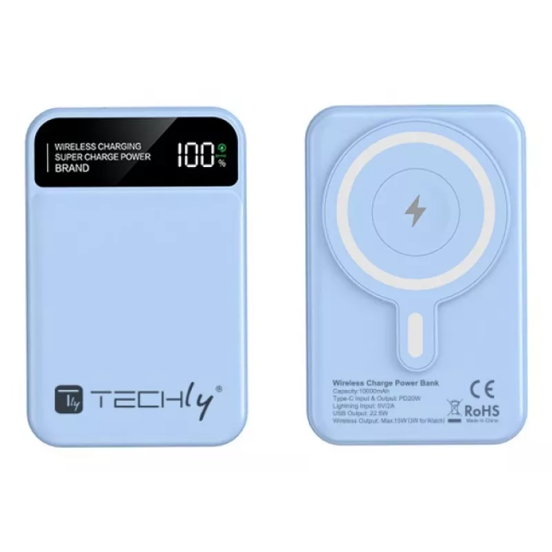Techly I-CHARGE-10LCDBL powerbank lithium-polymér (LiPo) 10000 mAh bezdrôtové nabíjanie modrá