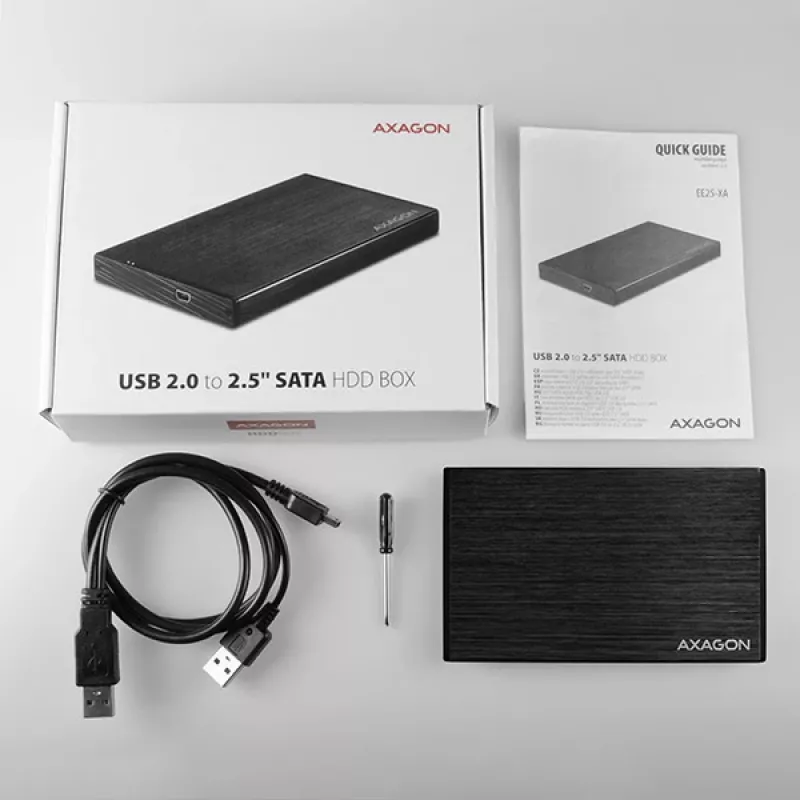 AXAGON EE25-XA – puzdro na HDD / SSD – 2.5 inch – SATA – Serial ATA II – Serial ATA III – 0,48 Gbit/s – USB pripojenie – čierne