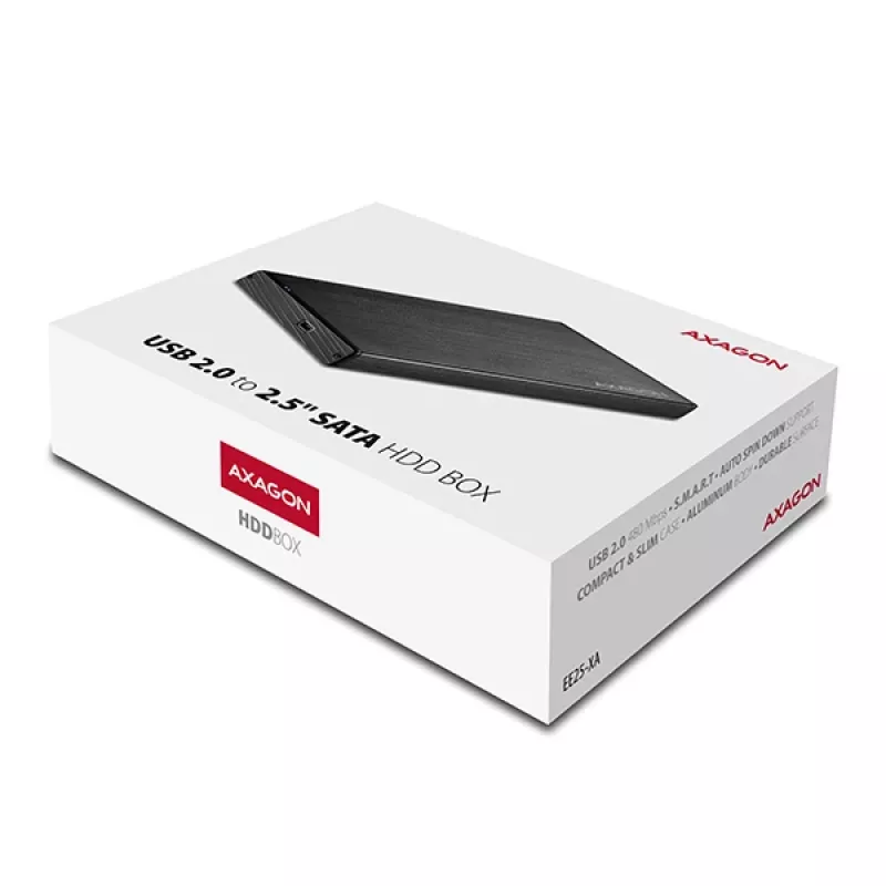 AXAGON EE25-XA – puzdro na HDD / SSD – 2.5 inch – SATA – Serial ATA II – Serial ATA III – 0,48 Gbit/s – USB pripojenie – čierne