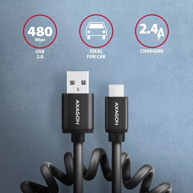 Axagon BUMM-AM10TB USB kábel USB 2.0 0,6 m Micro-USB B USB A 0,48 Gbit/s čierny