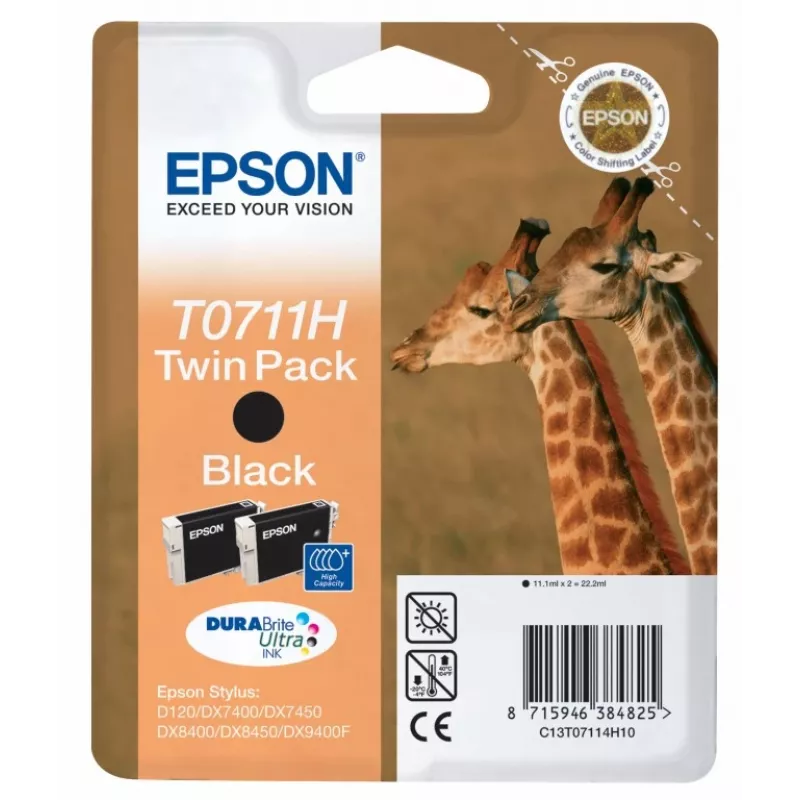 Epson Giraffe Twinpack T0711H DURABrite Ultra atrament, čierny, pigmentový atrament, 1 ks, multipack