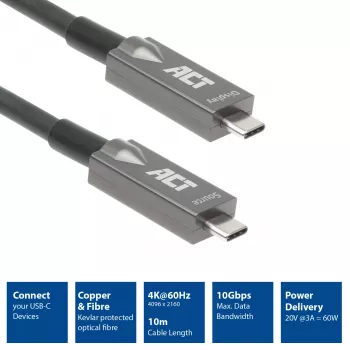 ACT USB-C 3.2 Gen2 aktívny optický kábel (AOC) prepojovací kábel, 10 m