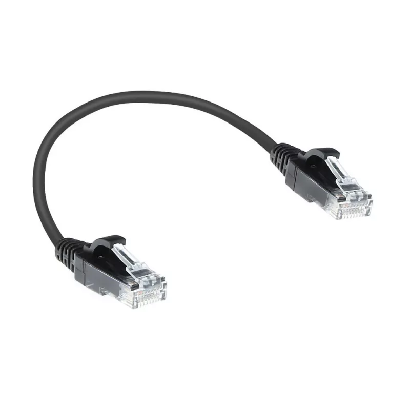 ACT čierny 0,15 metra LSZH U/UTP CAT6 datacentrový Slimline patch kábel bez zámku s RJ45 konektormi