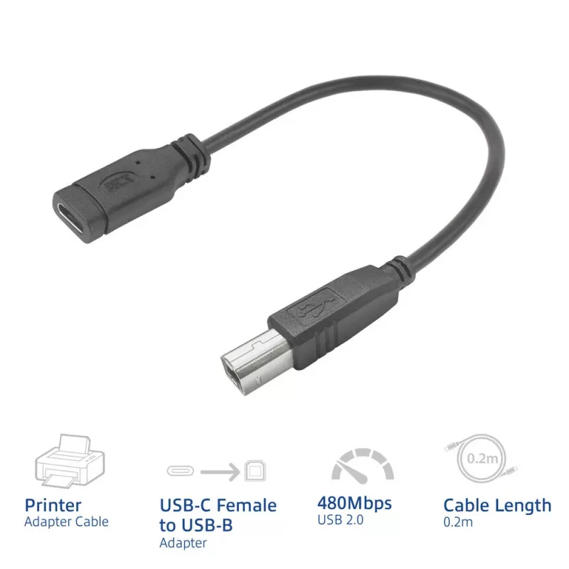 ACT Adaptérový kábel USB-C konektor samica na USB-B 2.0 pre tlačiareň 0,2 m