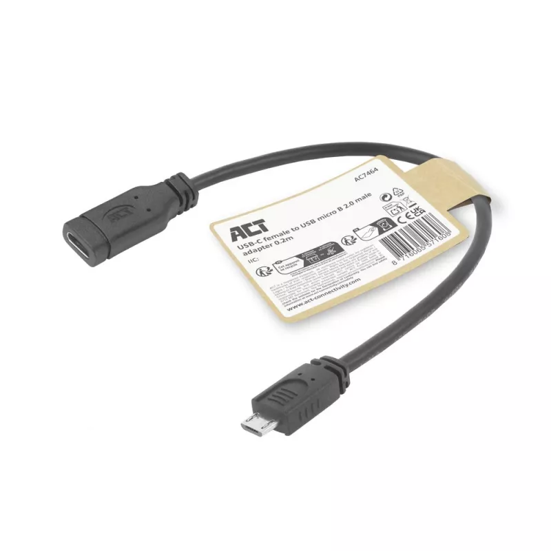 ACT Adaptérový kábel USB Type-C konektor samica na USB Micro-B 2.0 konektor samec 0,2 m
