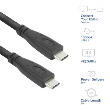 ACT AC7445 USB kábel USB 3.2 Gen 2 (3.1 Gen 2) 5 m USB C 10 Gbit/s 60 W čierny