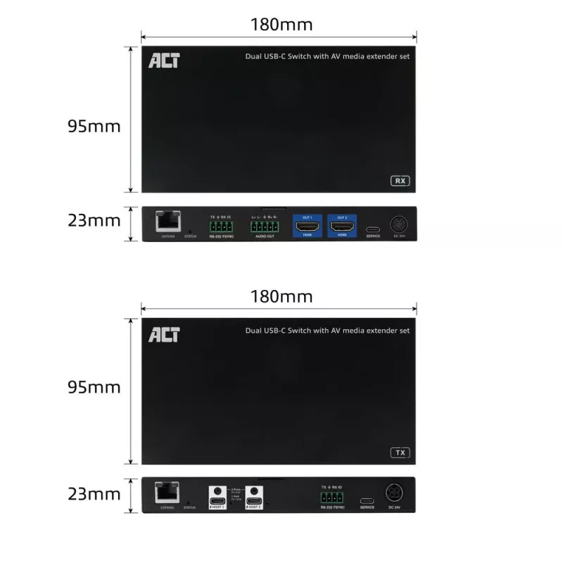 ACT AV Sada predlžovačov médií s duálnym USB-C switchom, CAT6A, 100 metrov