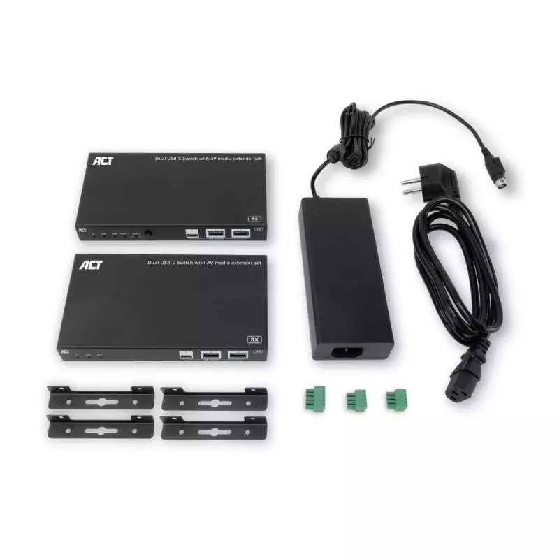 ACT AV Sada predlžovačov médií s duálnym USB-C switchom, CAT6A, 100 metrov