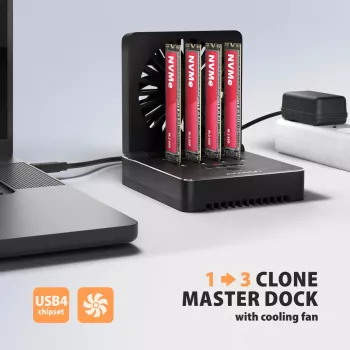AXAGON ADSA-M2C44 USB4 40Gbps 4-bay M.2 NVMe SSD dokovacia stanica s offline klonovacou funkciou, hliník, aktívne chladenie