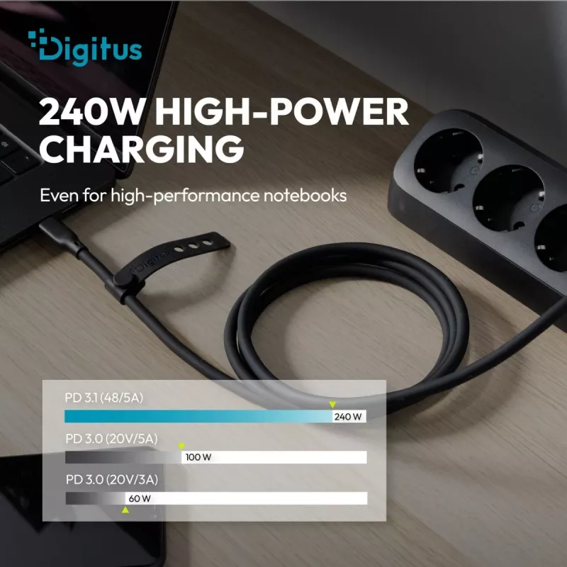 DIGITUS USB4 Version 2.0 Silicone kábel USB-C na USB-C 80Gbps 240W 16K 0,5m čierny AK-300350-005-S