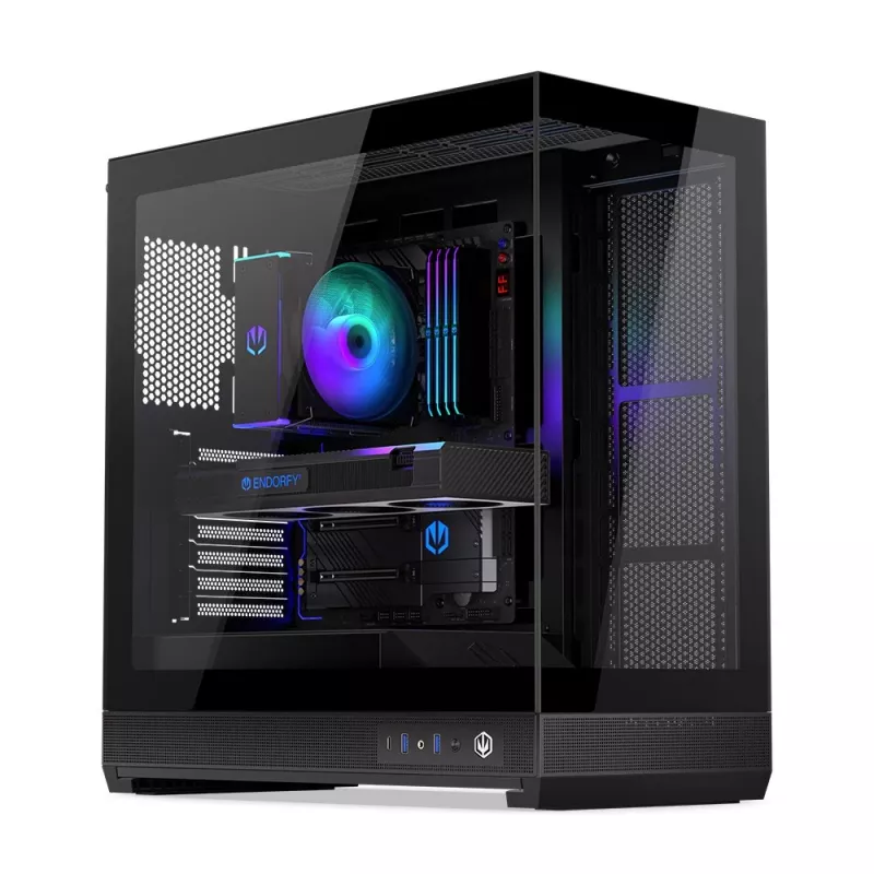 ENDORFY Fishtank 6000 Flex Mid-Tower PC skriňa - čierna, dvojité temperované sklo, USB-C, E-ATX, Back-Connect Ready (bez ventilátorov)