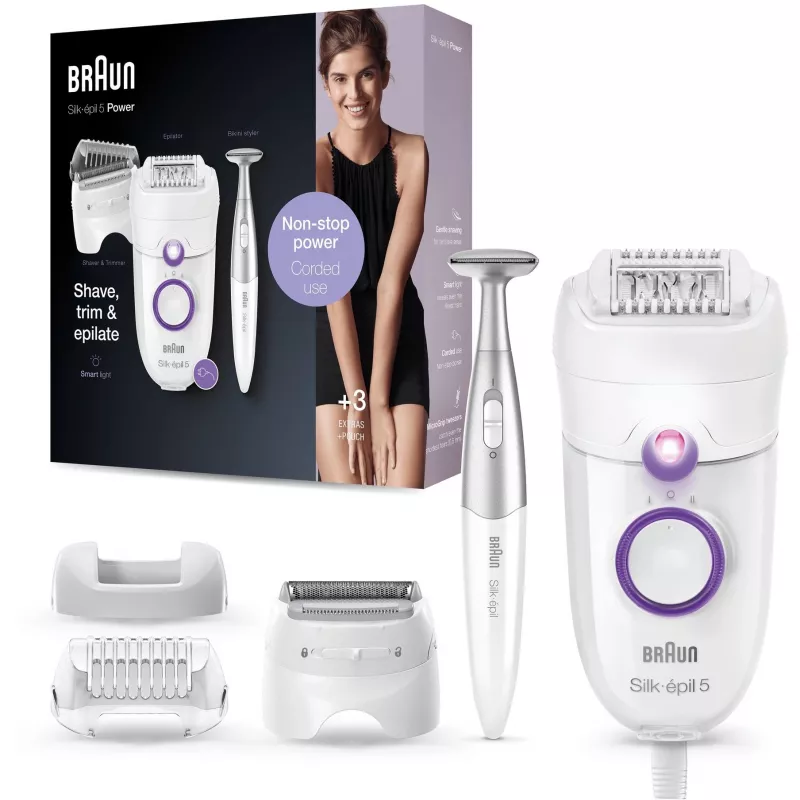 Braun Silk-épil 5 5-825 Power epilátor, biela/ružová, 28 pinzet, MicroGrip, káblový