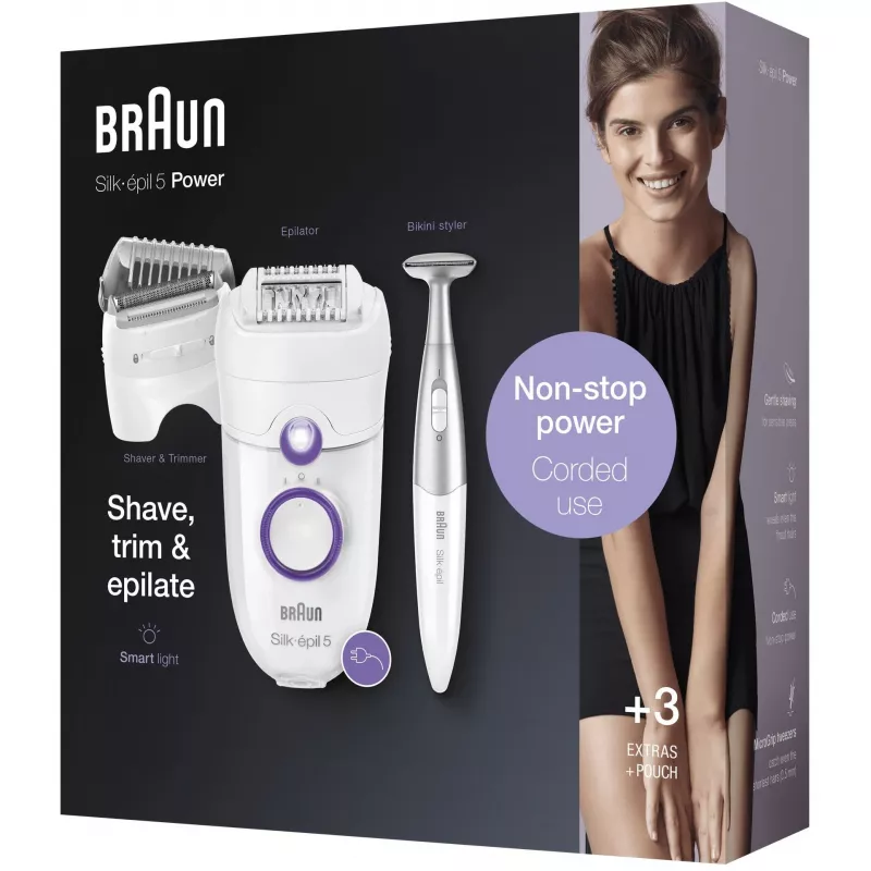 Braun Silk-épil 5 5-825 Power epilátor, biela/ružová, 28 pinzet, MicroGrip, káblový