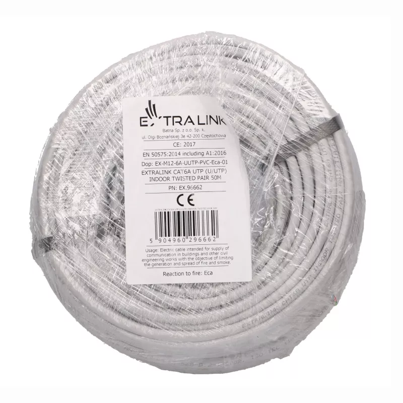 EXTRALINK CAT6A UTP (U/UTP) Indoor Twisted Pair kábel 50m sivý