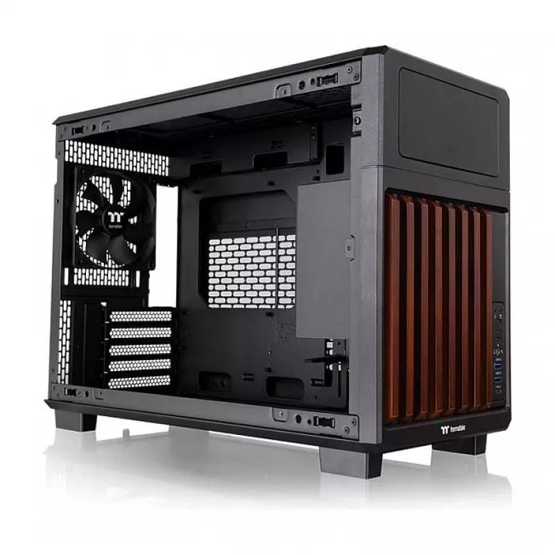 Thermaltake TR200 WS Super Mini Tower skriňa, čierna/drevo, tvrdené sklo