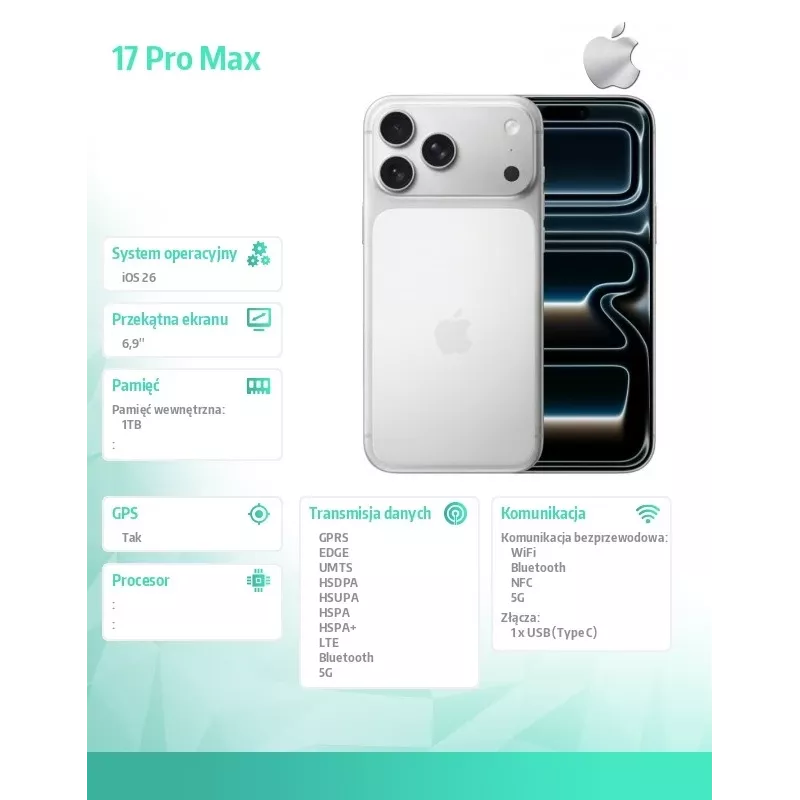 Apple iPhone 17 Pro Max 6,9 palca 1TB strieborný