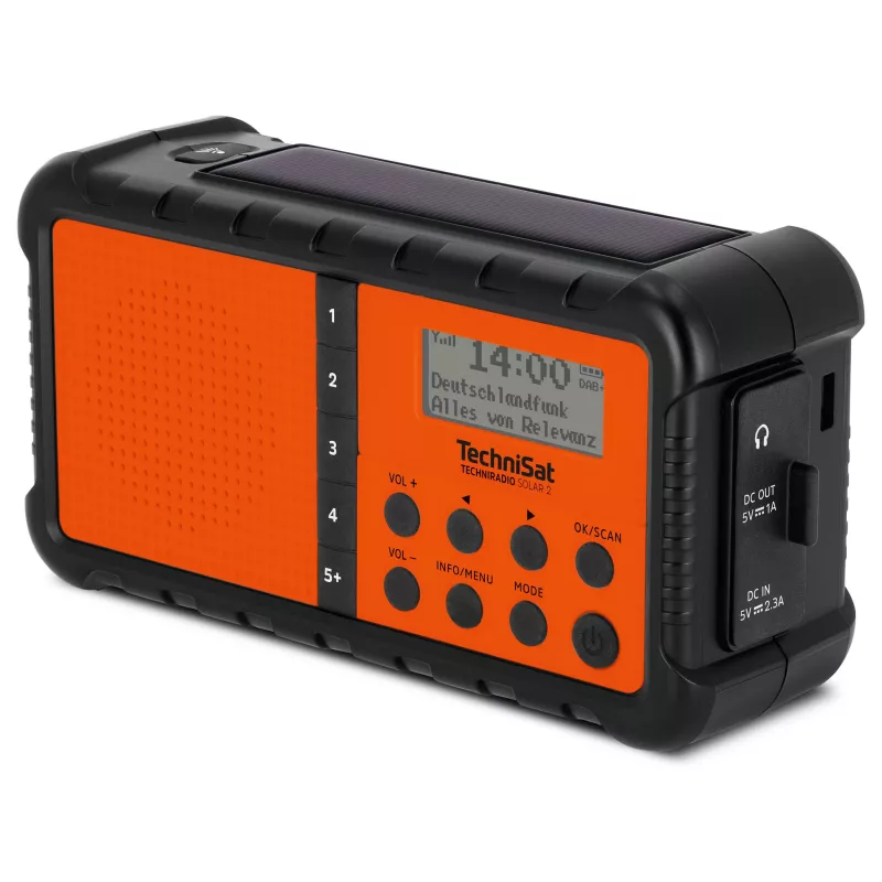 TechniSat TechniRadio Solar 2 DAB+/FM prenosné rádio so solárnym panelom a ručnou kľukou, čierna/oranžová