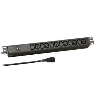 EFB Electronics EK631CC.1 19 palcov 1U rozvodná jednotka napájania (PDU) s 12x C13 výstupmi, C14 vstup, 2m kábel, čierna