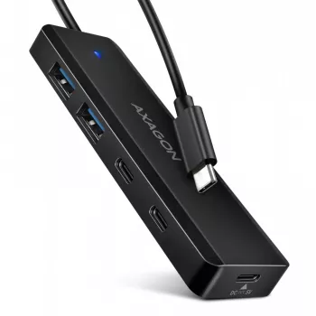AXAGON HUE-C2C USB-C 5 Gbps cestovný hub, 2x USB-A + 2x USB-C, USB-C Power IN, kábel 19 cm