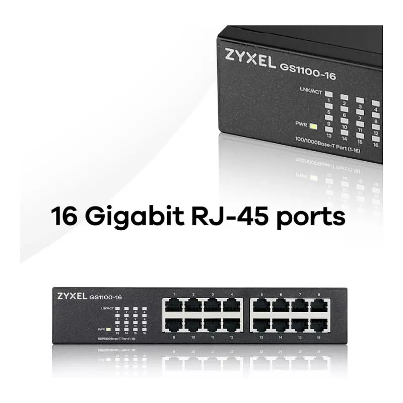 ZyXEL GS1100-16E 16-portový gigabitový neupravovateľný kovový switch